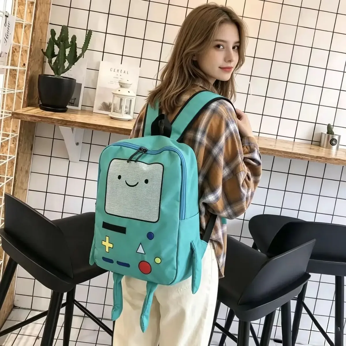 sacs à dos créatifs au design de robot pour filles, sac à dos à motif de console de jeux amusant pour femmes, sac à dos en toile mignon de dessin animé, sac de voyage