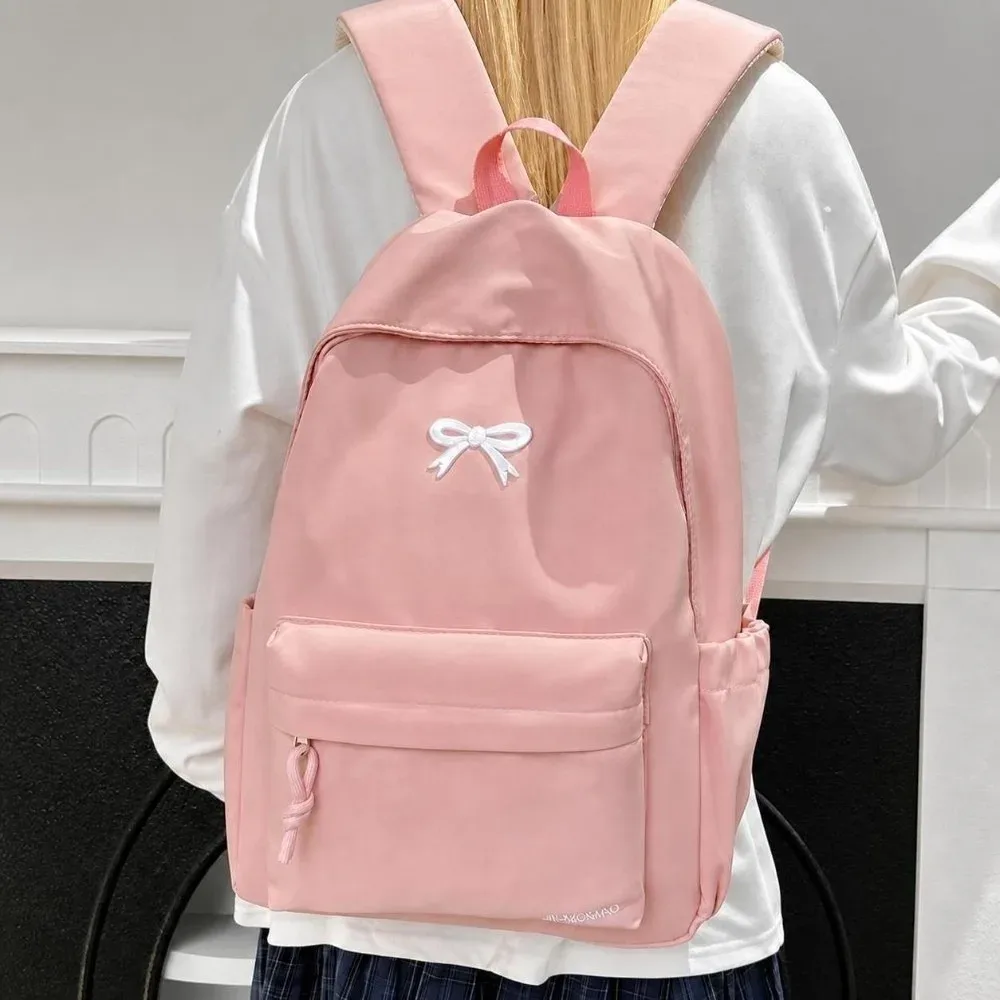 sac à dos décontracté tendance avec nœud brodé, grande capacité, polyvalent, sac d'école, sac à bandoulière simple pour étudiants