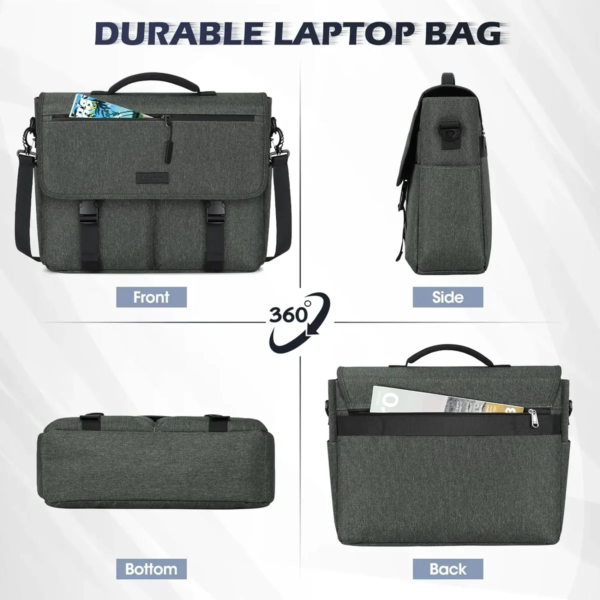 sacs à main pour ordinateur portable pour hommes, sac pour ordinateur portable de 15,6 pouces, sac pour ordinateur résistant à l'eau, sacs à bandoulière légers