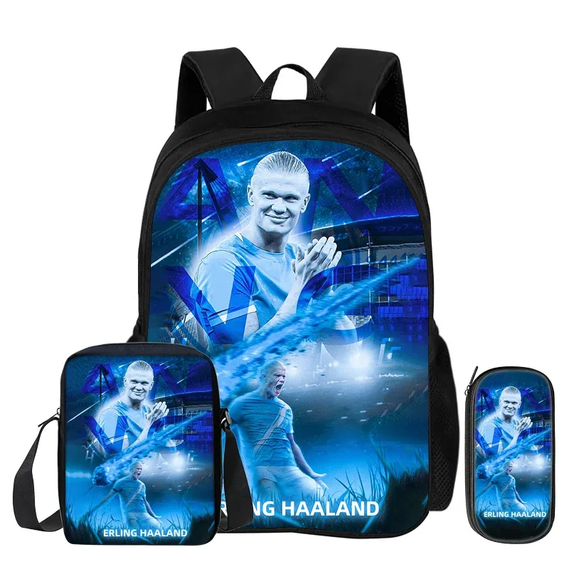 sac à dos d'école, sac à crayons, sac à dos de sport haaland pour enfants, ensemble de 3 pièces, sac à dos de footballeur star, cadeau