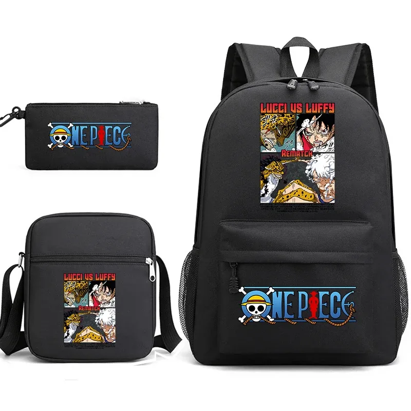 ensemble de sacs à dos d'école 3 en 1 one piece luffy anime pour garçons et filles avec trousse à crayons et sac à bandoulière