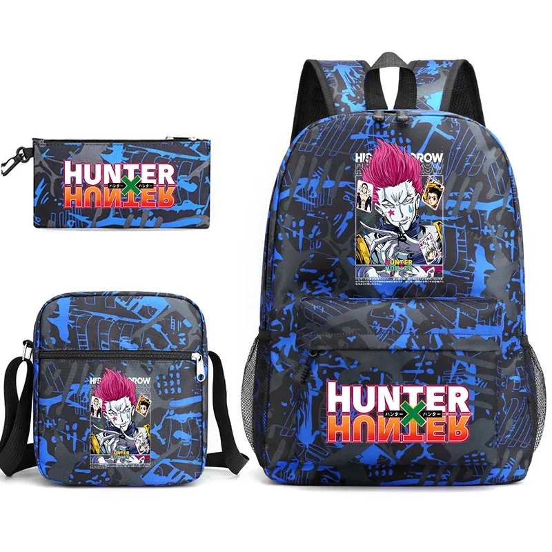 sac à dos d'étudiant imprimé hunter x hunter, sac à bandoulière décontracté, trousse à crayons, ensemble 3 en 1 pour garçons et filles, école