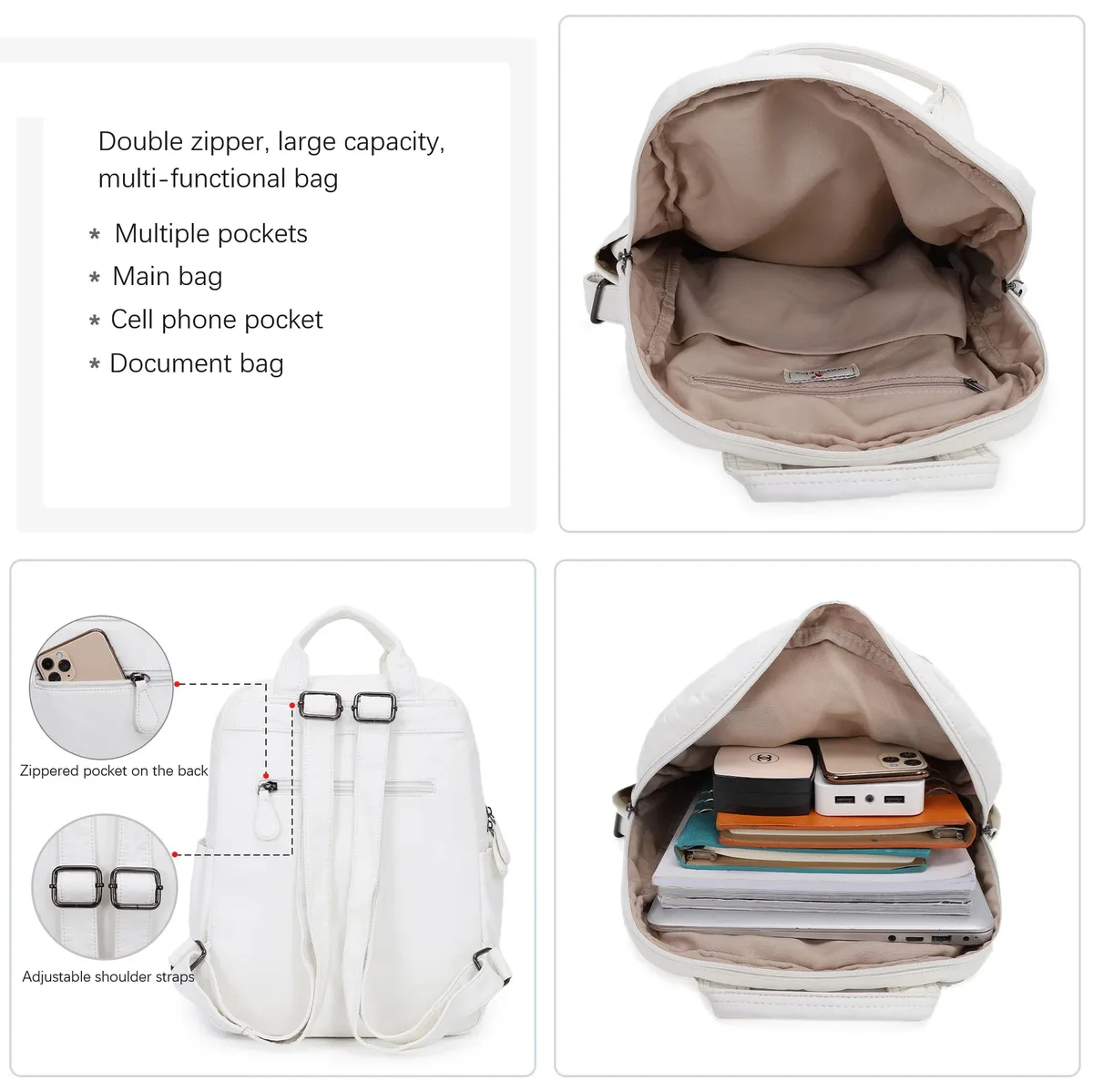 grand sac d'école pour femmes, couleur unie, multi-poches, mode voyage, grand sac à dos pour la rentrée scolaire