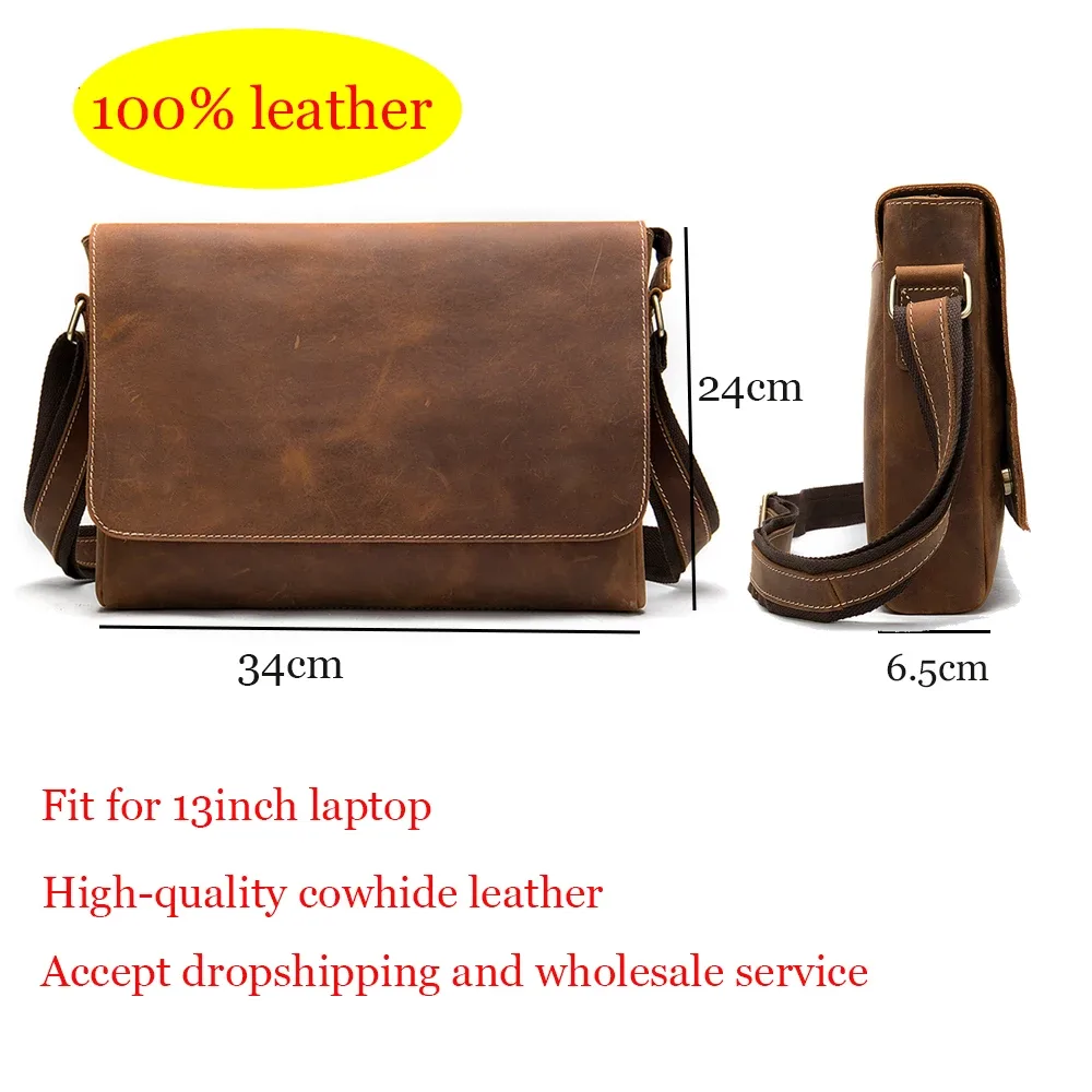sacs pour ordinateur portable westal 13 pouces en cuir crazy horse, sacoches pour hommes, sacs de bureau pour hommes, sacs à bandoulière, sacs messagers