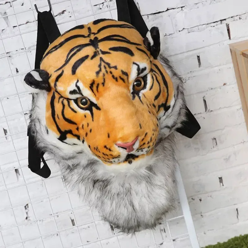 cool grand chat sac poilu tête de tigre sac à dos drôle étudiant rusksack couple extérieur en peluche sac à dos 01-bp-gxlhmr