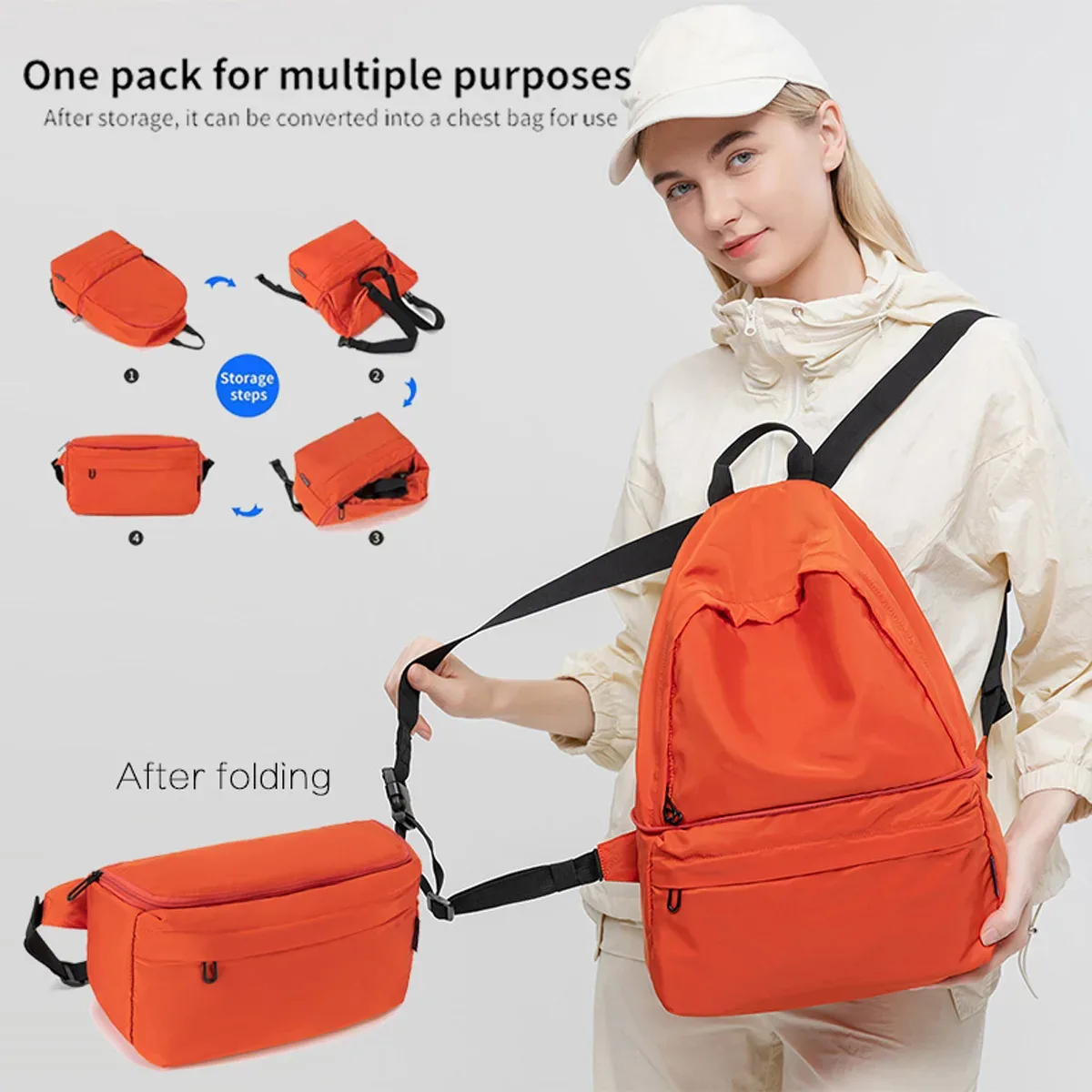Sac à dos multifonctionnel simple pour hommes et femmes, sac de taille pliable, extérieur, grande capacité, léger, sac à bandoulière décontracté