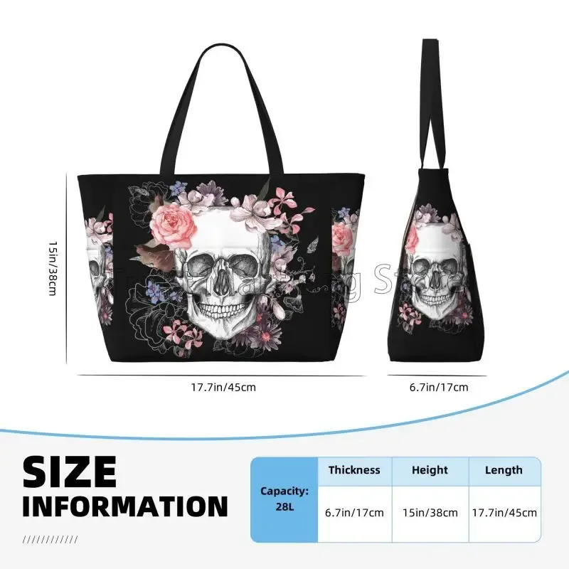 grand sac de plage étanche pour femme, crâne de sucre, fleur d'halloween, sac fourre-tout de piscine anti-sable, natation, salle de sport, voyage, vacances