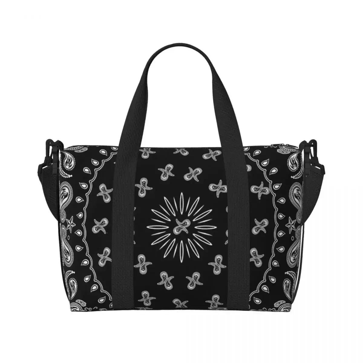 sac de voyage de plage à motif paisley coloré noir, grande capacité, sacs fourre-tout pour la gym, le sport, les femmes, le shopping, sac à bandoulière