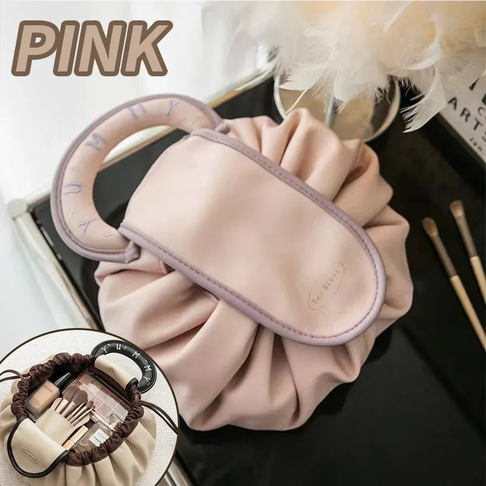 sac de maquillage portable pour usage quotidien, sacs de toilette de voyage grande capacité pour femmes, pochette de rangement cosmétique à cordon pour dames