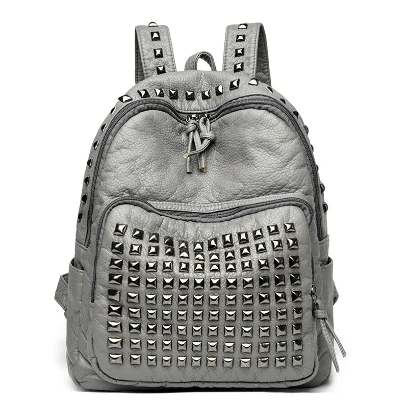 sacs à dos en cuir souple rivet pour femmes, grande capacité, sac d'école pour filles, sac à dos féminin de luxe, sacs de voyage, mode