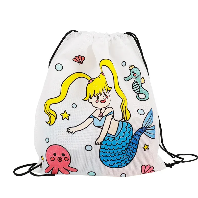 2 à 12 sacs à dos à cordon de serrage avec motifs à colorier, sacs de rangement non tissés pour étudiants, fournitures éducatives, sacs de rangement pour livres de tutoriels tmz