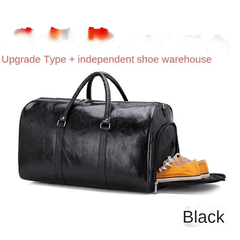 grand sac de voyage en cuir pu pour homme, grand sac de sport indépendant, sacs à main de fitness, bagage initié, noir, mode fermeture éclair, 2024