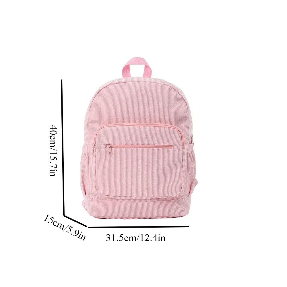 sac à dos en velours côtelé avec fermeture éclair pour fille adolescente, sacoche d'école, décontracté, pour voyage en plein air