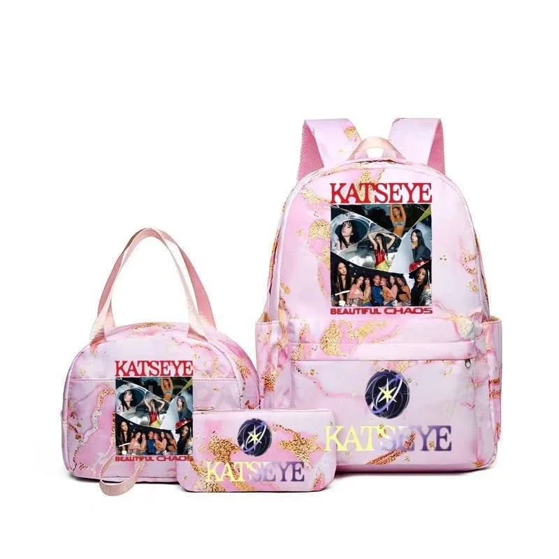 sac à dos grande capacité imprimé katseye amusant, léger, pour l'école, les voyages, décontracté, pour femmes et filles, avec compartiment pour stylos et sac à déjeuner