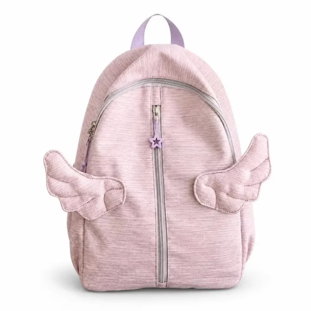 sac à dos y2k sweet angel wing multicolore avec plusieurs poches, en nylon, léger et mignon, idéal pour les étudiants, l'école et les voyages.