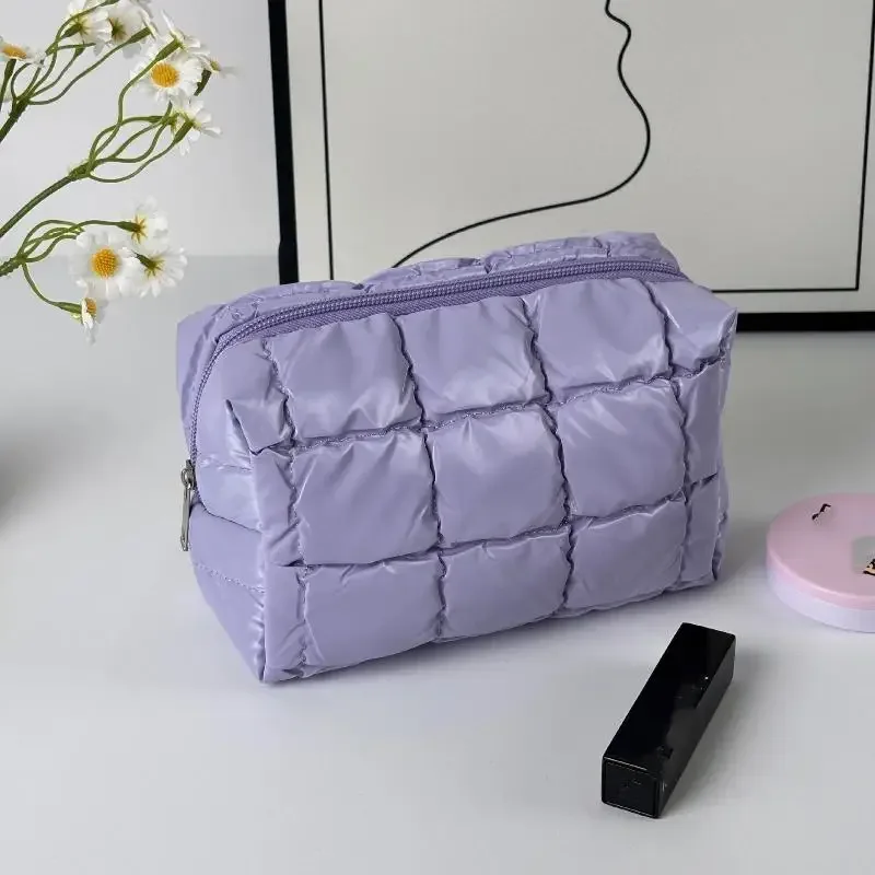grande trousse de toilette zippée, mignonne, en coton doux, matelassée, pour femmes