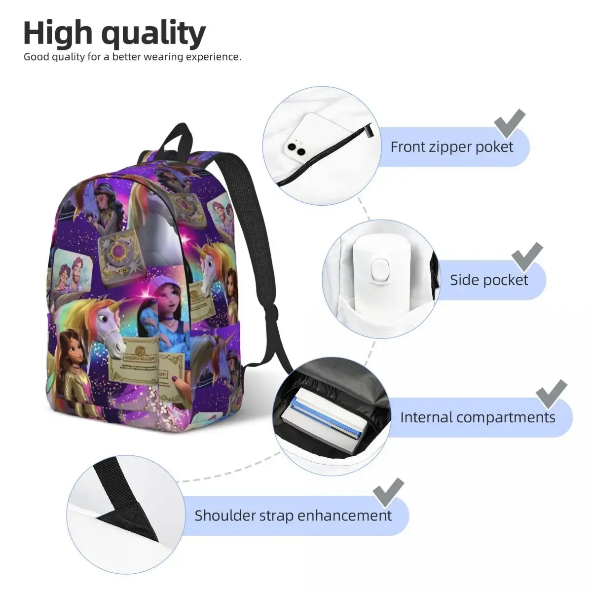 licornes a-academy animation filles cool sac à dos école en plein air randonnée voyage dessin animé mignon sac à dos hommes femmes ordinateur portable sac à bandoulière