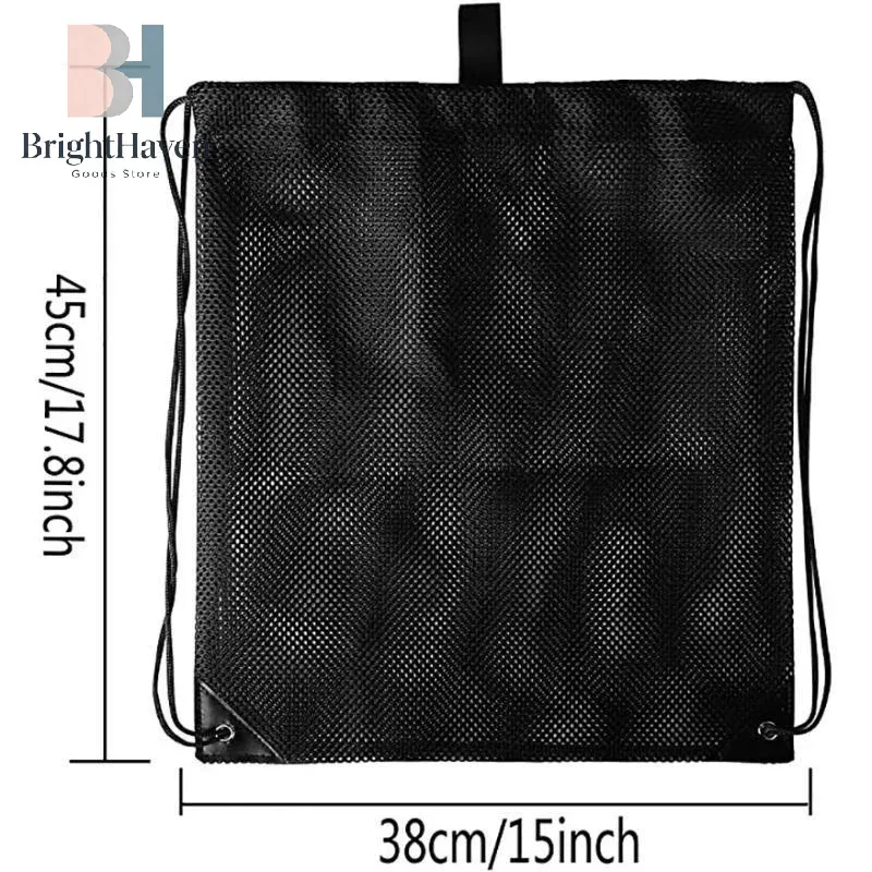 sac à dos en filet avec cordon de serrage, sacs en filet noirs, sac de sport robuste pour ballons de football, sac d'équipement pour la gym, la plage et les équipements de natation b.h.