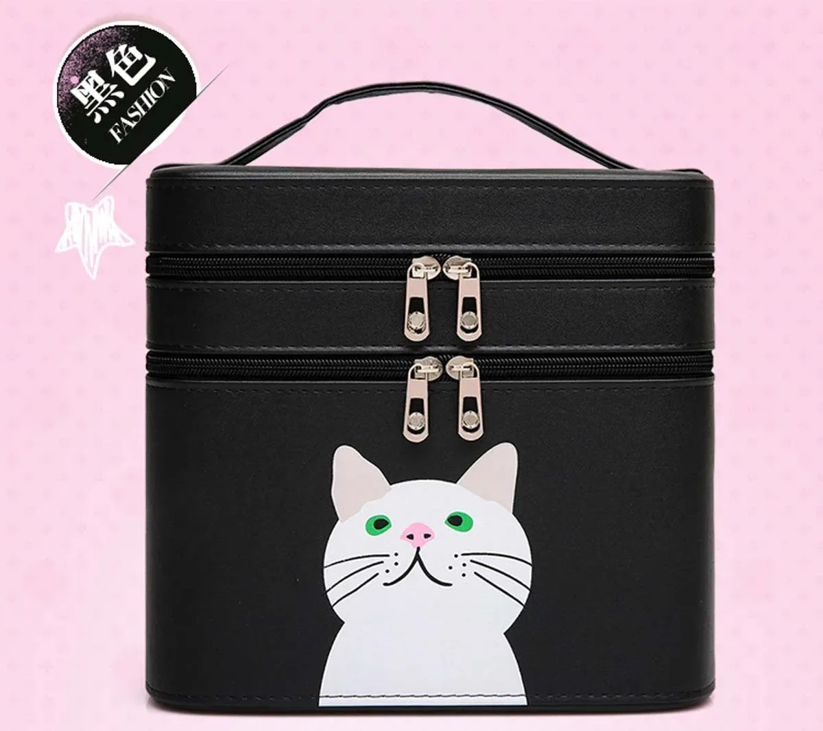 trousse de maquillage en pu pour chaton, sac de voyage portable, double boîte de rangement mignonne, couleur bonbon, vente en gros, nouveau