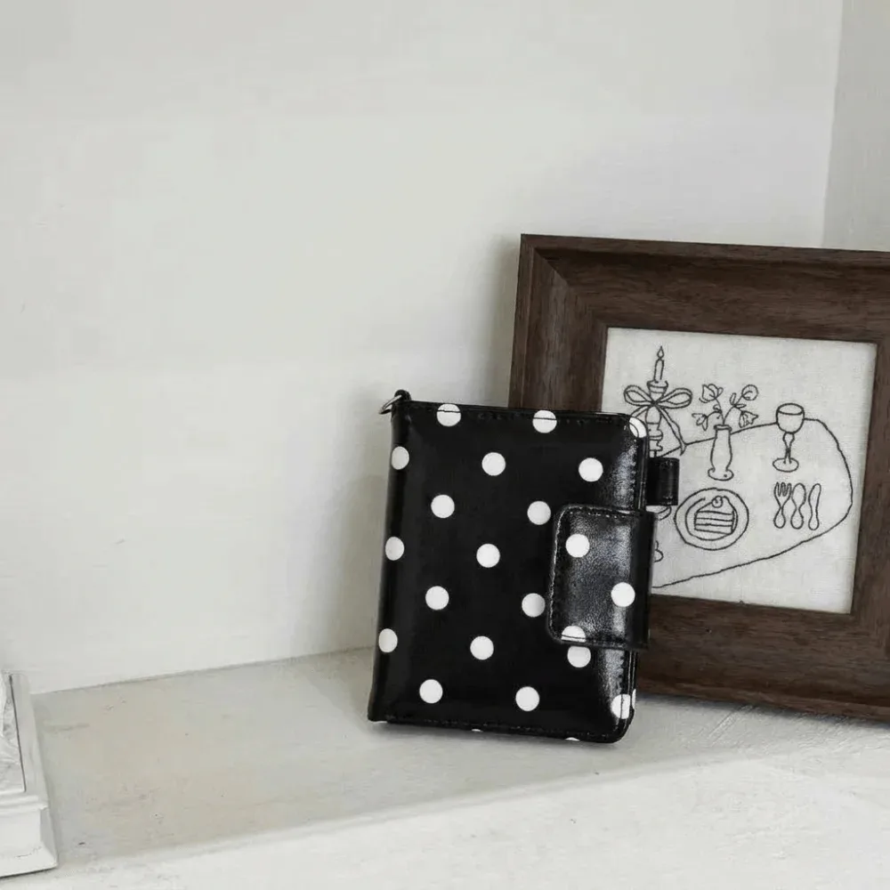porte-passeport multifonctionnel à pois noir et blanc, design fin, sac de rangement pour cartes, léger, avec plusieurs emplacements pour cartes