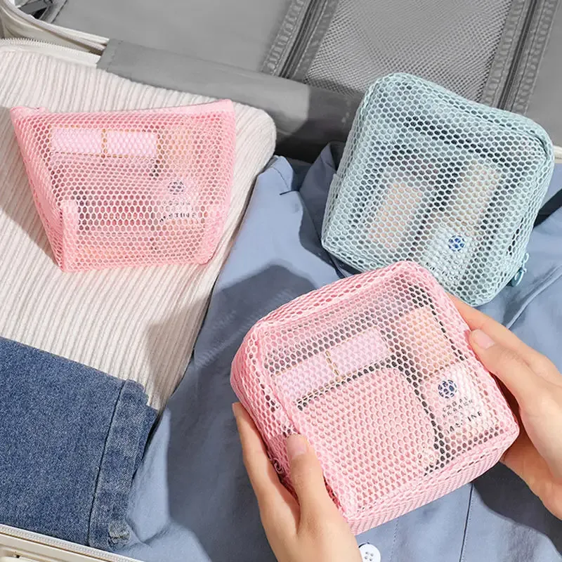 sac à cosmétiques carré en maille pour femmes, mignon, écouteurs portables, rouge à lèvres, serviettes hygiéniques, pochette de rangement, petits sacs de maquillage à fermeture éclair