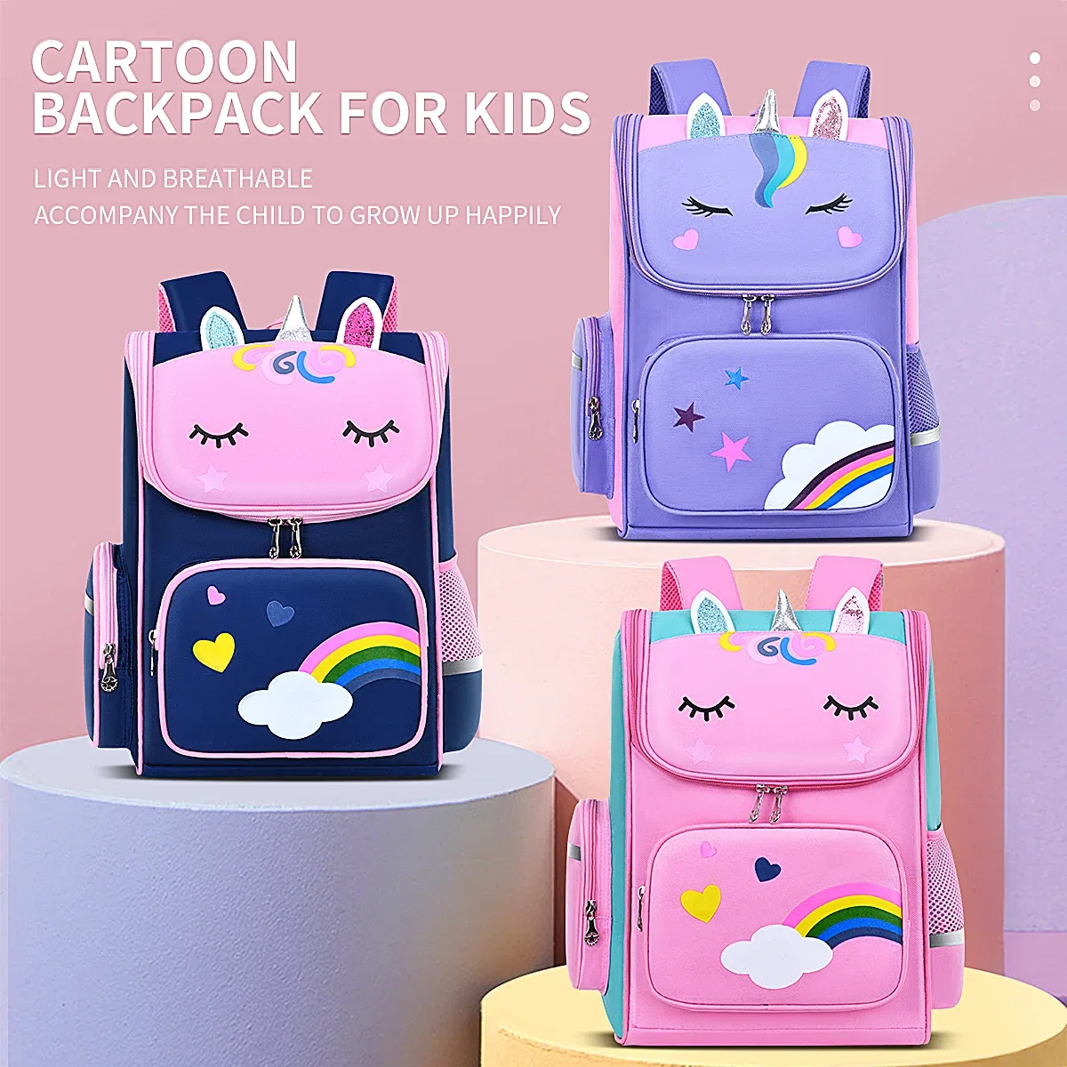 Sac à dos pour enfant fille, licorne, sac d'école pour enfants, yeux arc-en-ciel, sac à dos pour adolescente, pour voyager, imperméable, Mochilas