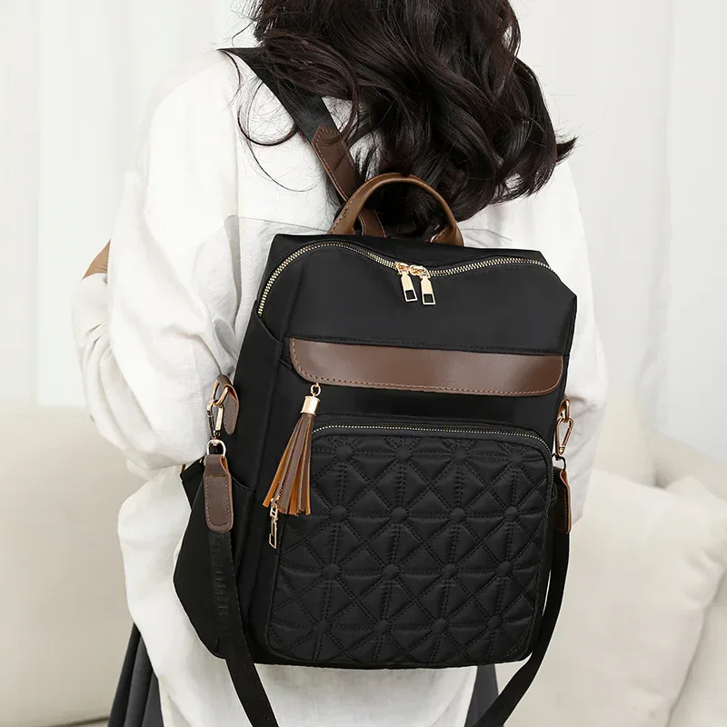 sac à dos matelassé brodé pour femmes, nouveau style coréen, polyvalent, grande capacité, résistant à l'eau, sacs à bandoulière en cuir, 2024