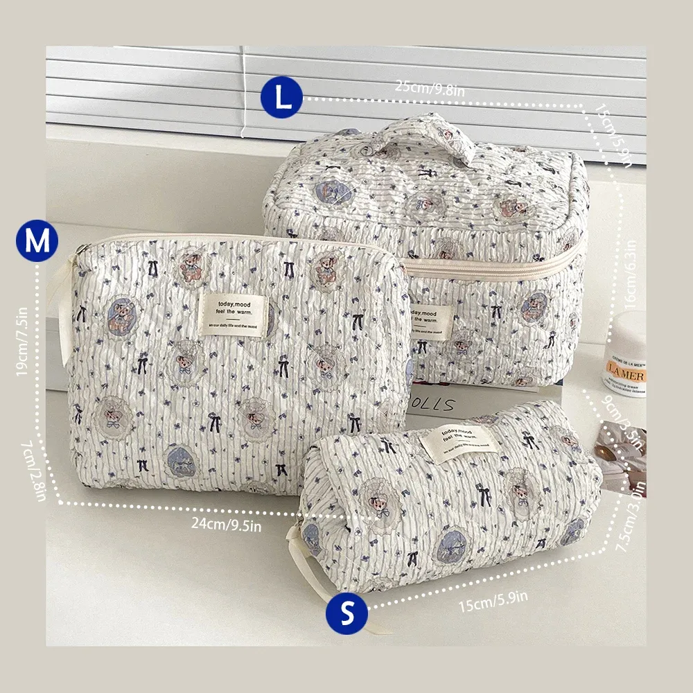 trousse de maquillage ours mignon, compartiments multicouches, organisateur de cosmétiques avec fermeture éclair, pochette de toilette de voyage portable pour femmes et filles
