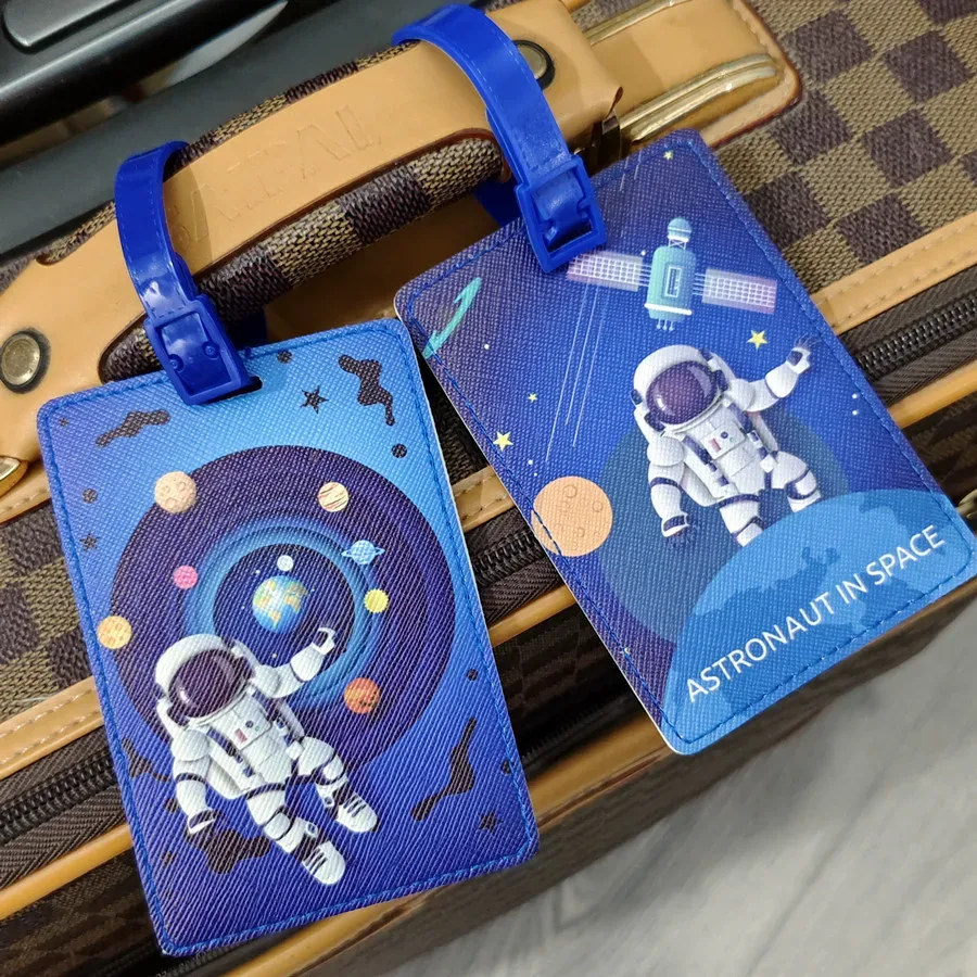 étiquette à bagages créative astronaute, accessoires de voyage, porte-adresse en pu pour valise, étiquette d'e