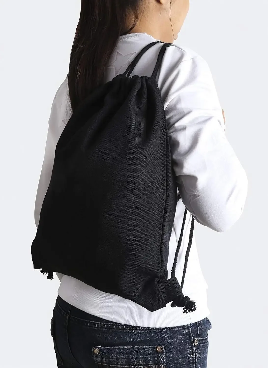 sac à dos en toile de coton avec cordon de serrage, sac de sport, sac à dos de sport, sac cadeau de rangement, paquet de 2 noirs 34.5x40cm décontracté