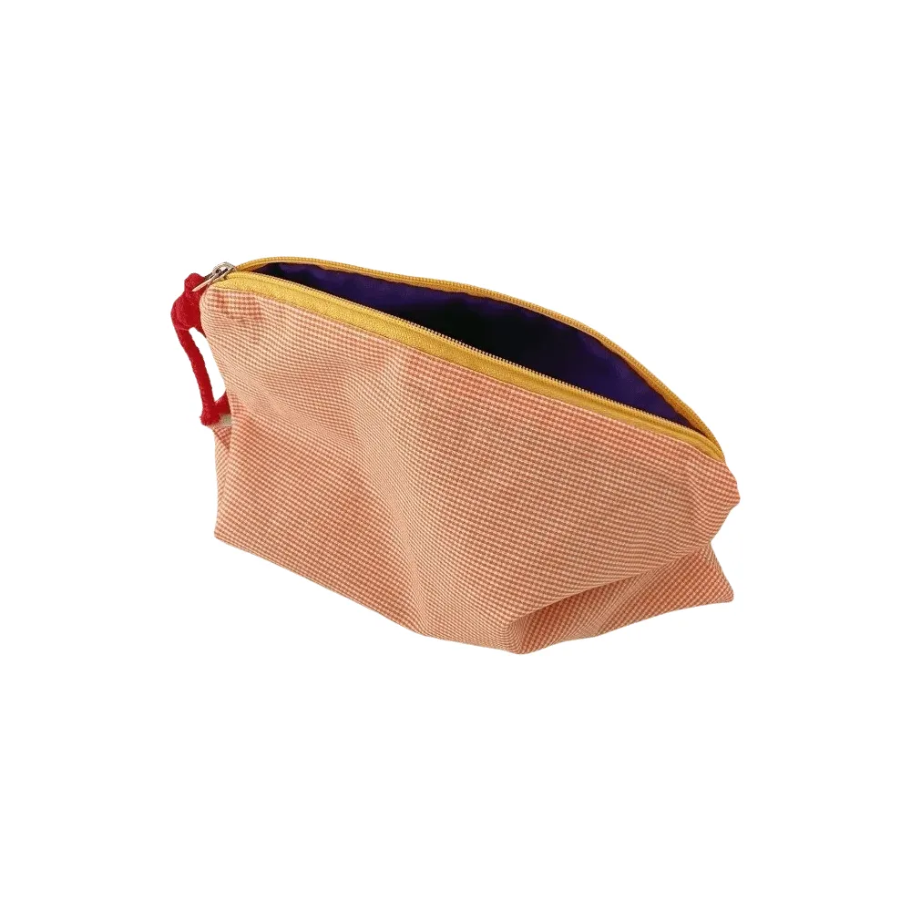 trousse de maquillage simple à carreaux avec fermeture éclair, organiseur de cosmétiques portable, grande capacité, porte-monnaie léger pour femme