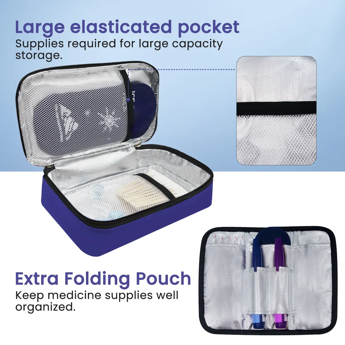 étui de voyage bleu roi pour fournitures diabétiques pour hommes, pochette de rangement médical simple ou double couche pour stylos à insuline, sac uniquement