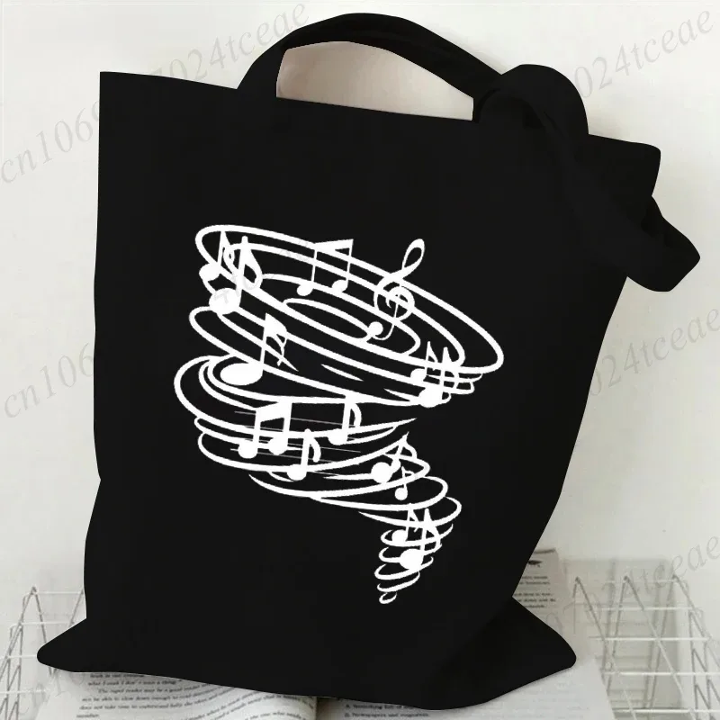 sac en toile harajuku pour femmes, sacs à bandoulière décontractés, grand sac fourre-tout, sac à main avec motifs de notes musicales, sacs à main tendance