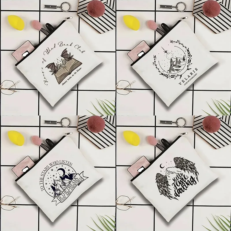 Trousse de maquillage en toile Velaris, Pochette à cosmétiques Hello FeyreDarling Fantasy Bookish avec fermeture éclair, Organisateur de toilette portable pour voyage