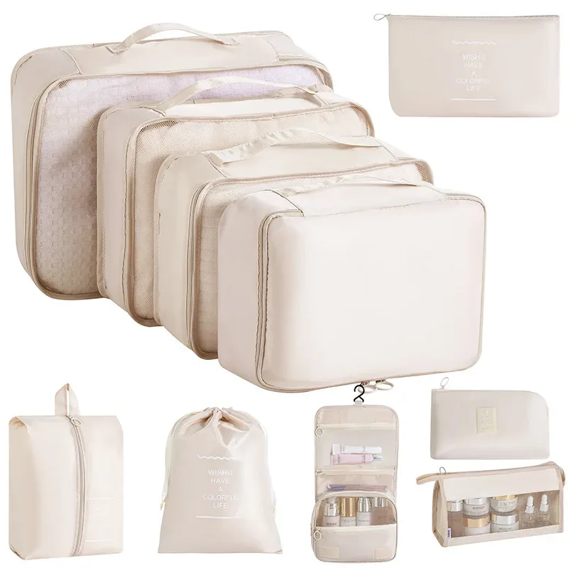 ensemble de rangement de voyage : sacs de rangement pour vêtements, chaussures, articles de toilette et maquillage, grande capacité, valise portable, sac de classification