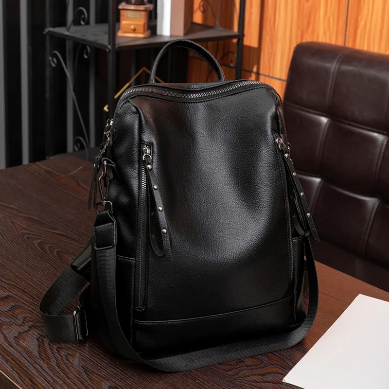sac à dos souple pour femme de grande capacité, style rétro, convertible en sac à bandoulière, parfait pour les trajets quotidiens et les voyages