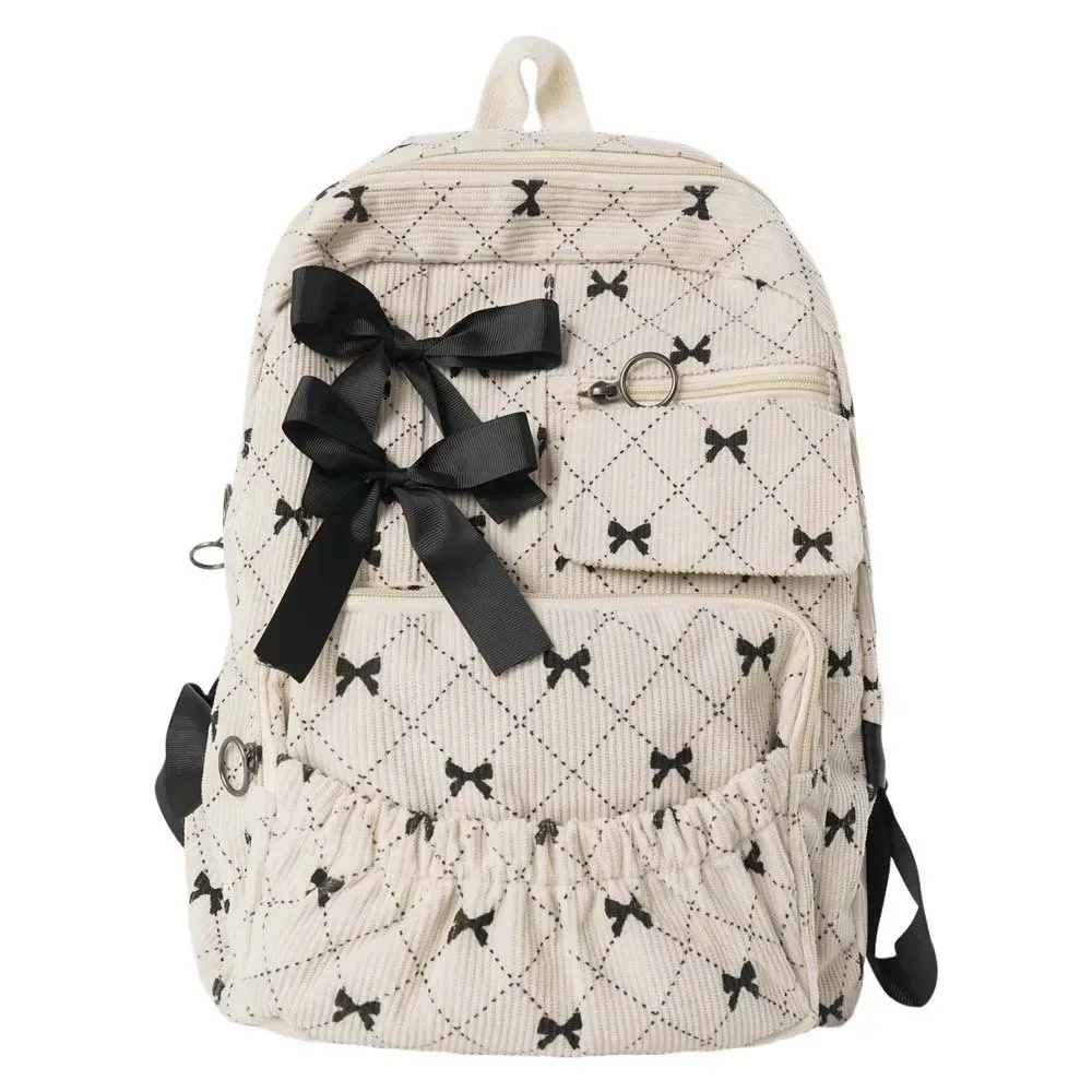 sac à dos décontracté en velours côtelé avec nœud, design soyeux, pour étudiants, en polyester, avec sangles fixes, grande capacité