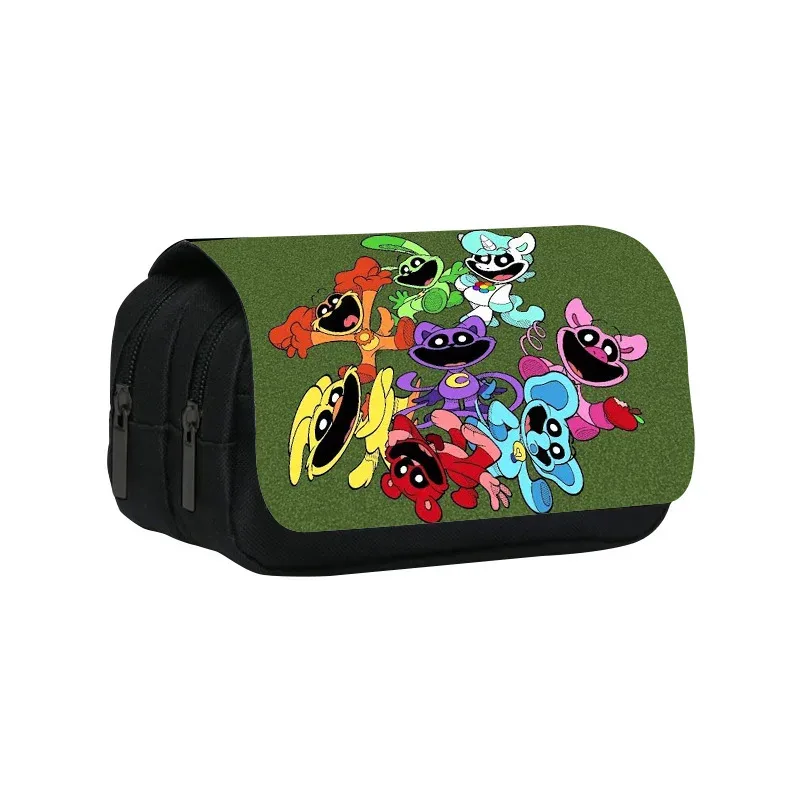 trousse à crayons double couche, créatures souriantes, 22cm/8.7 pouces, sac à stylos d'école pour étudiants, grand rangement, boîte à crayons, cadeau scolaire