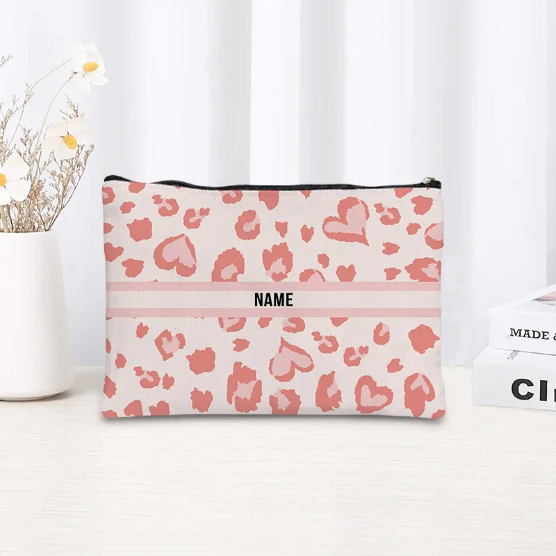 trousse de maquillage à motif léopard et tigre, trousse de toilette cosmétique essentielle pour les voyages, cadeau d'anniversaire ou de vacances avec nom personnalisé, trousse de maquillage