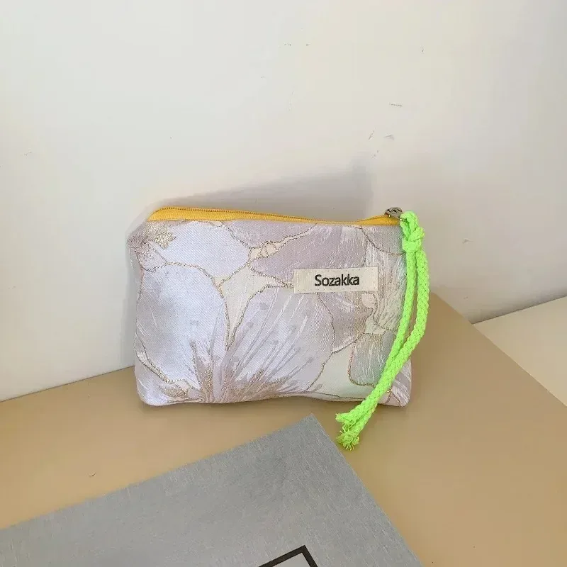 petit sac de maquillage cosmétique, mini sacs de rangement floraux en coton pour femmes, étui de maquillage pour rouge à lèvres, petit porte-monnaie pour enfants, pochette pour pièces de monnaie