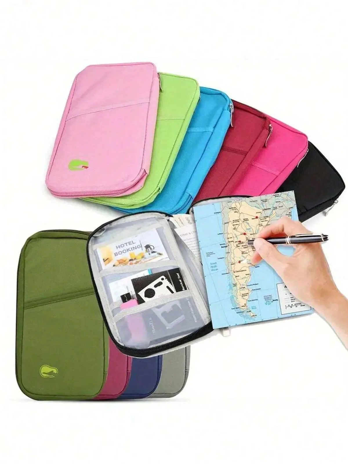 1 porte-passeport de voyage multifonctionnel avec fermeture éclair - Comprend un compartiment pour argent liquide, carte d'identité, carte de crédit et téléphone.