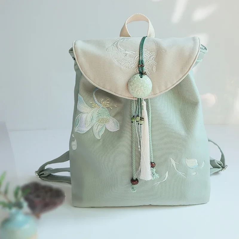 sac à dos en toile muling 15 pouces, style vintage chinois hanfu, brodé, avec cordon de serrage, fermeture éclair antivol, pour ordinateur portable, usage quotidien