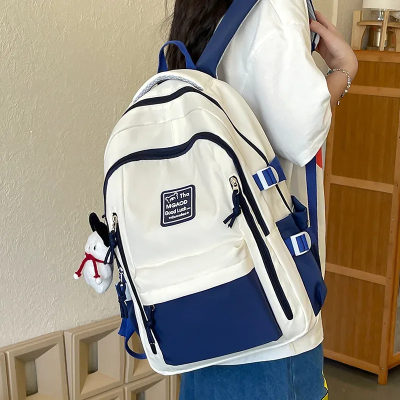 sac à dos de voyage décontracté grande capacité pour étudiants, sac en nylon imperméable avec compartiment pour ordinateur, sac à double bandoulière