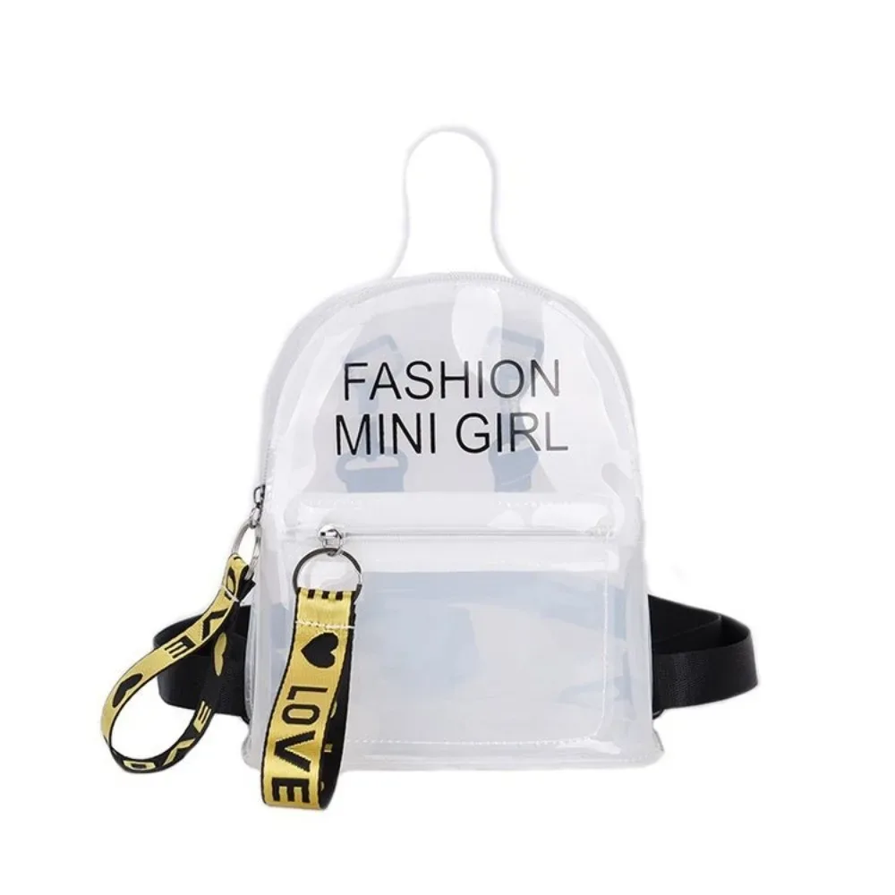 sac à dos mini transparent imperméable, tendance, idéal pour les festivals, en pvc, couleur unie avec motif de lettres.