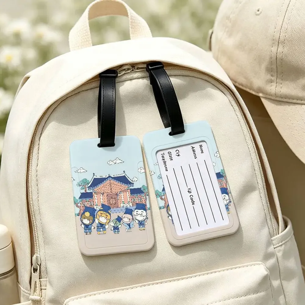 étiquette de bagage en pvc imperméable cartoon cute k-kakaos lovely friends avec carte d'informations, étiquette d'identification anti-perte pour sac à dos scolaire