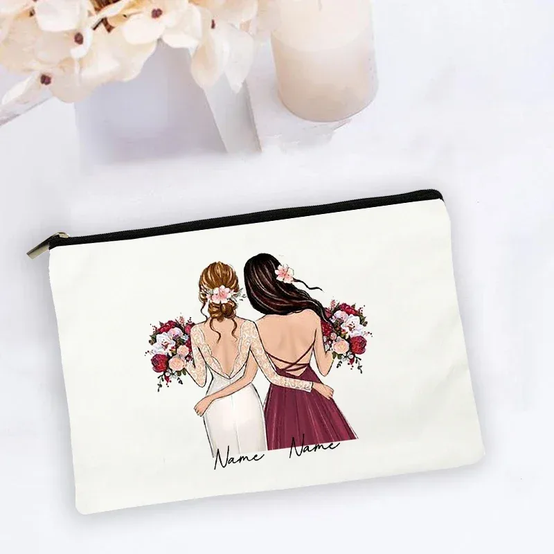 trousse de maquillage personnalisée avec nom personnalisé, sacs à cosmétiques, organisateur de toilette de voyage, rangement de mariée, étui de maquillage, cadeaux de demoiselle d'honneur de mariage