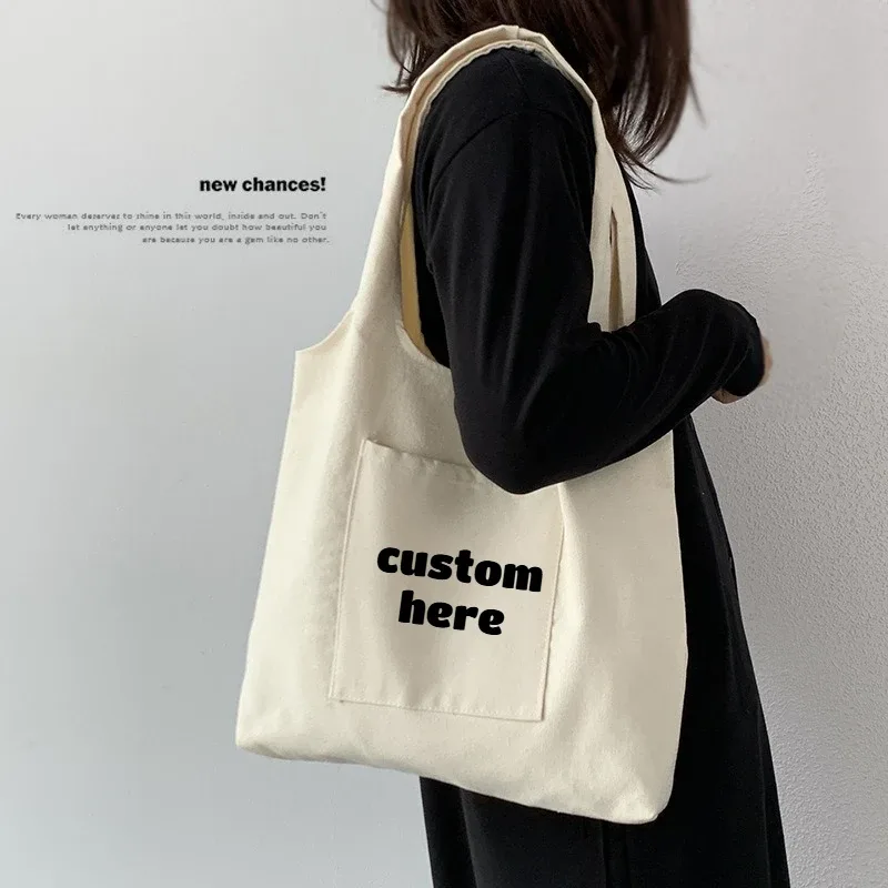Sacs à bandoulière décontractés avec logo personnalisé, sacs de shopping en toile pliables, sacs esthétiques pour femmes, sacs écologiques réutilisables de haute qualité pour femmes