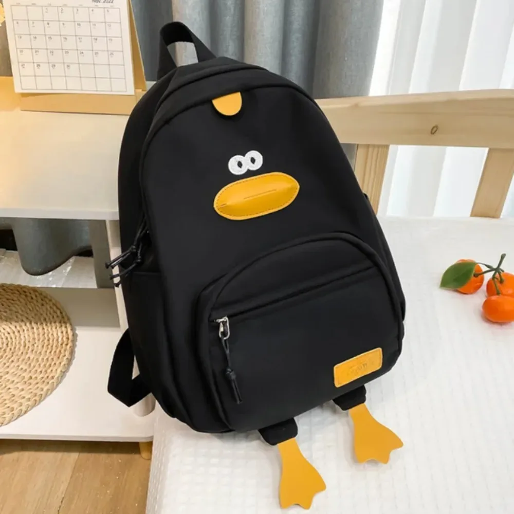 sac de voyage en nylon avec motif de canard de dessin animé, poches à 3 couches, grande capacité, sac à dos pour tout-petits, sac d'école à fermeture éclair pour étudiants, maternelle