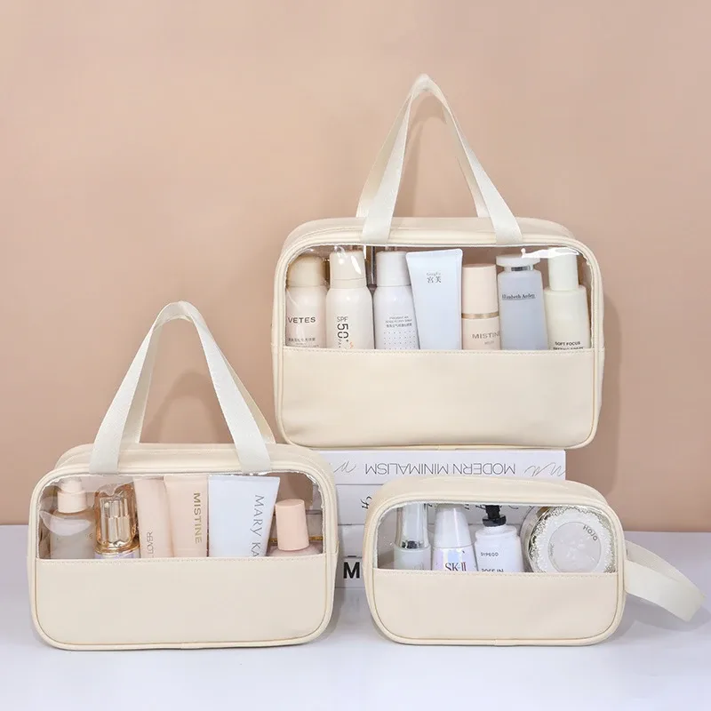 sac à cosmétiques de voyage portable pour femmes, trousse de maquillage transparente, sacs de lavage de bain de grande capacité, mallette de rangement étanche multifonction