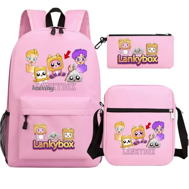 sac à dos tendance lankybox camouflage 3 pièces, grande capacité, pour adolescents, ordinateur portable, école, avec sac à bandoulière, anime, hommes, voyage, mochilas, cadeau